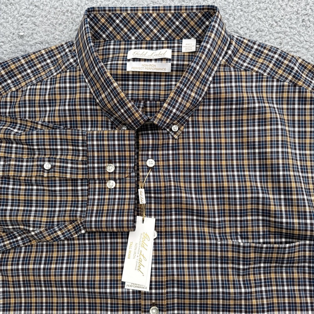 Roundtree Yorke Gold Label Shirt Mens 4XLT XXXXL Tall Plaid Non Iron Casual